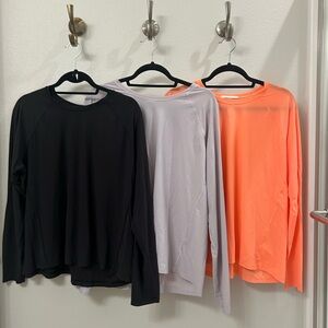 THREE Athleta Long Sleeve Tops - Black, White, and Orange